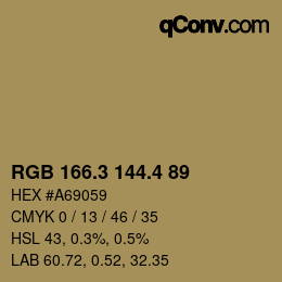 カラーコード: RGB 166.3 144.4 89 | qconv.com