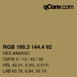 カラーコード: RGB 166.3 144.4 92 | qconv.com