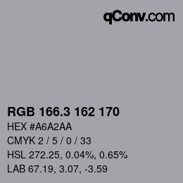カラーコード: RGB 166.3 162 170 | qconv.com