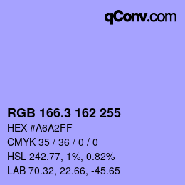 カラーコード: RGB 166.3 162 255 | qconv.com
