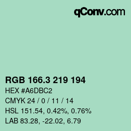 カラーコード: RGB 166.3 219 194 | qconv.com