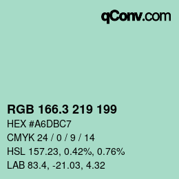 カラーコード: RGB 166.3 219 199 | qconv.com
