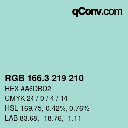カラーコード: RGB 166.3 219 210 | qconv.com