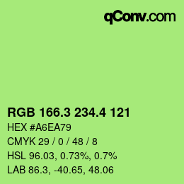 カラーコード: RGB 166.3 234.4 121 | qconv.com