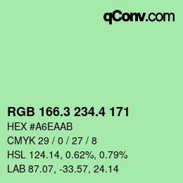 カラーコード: RGB 166.3 234.4 171 | qconv.com