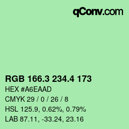 カラーコード: RGB 166.3 234.4 173 | qconv.com