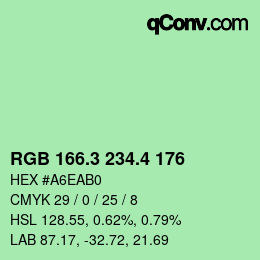 カラーコード: RGB 166.3 234.4 176 | qconv.com
