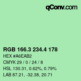 カラーコード: RGB 166.3 234.4 178 | qconv.com