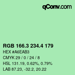 カラーコード: RGB 166.3 234.4 179 | qconv.com
