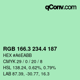 カラーコード: RGB 166.3 234.4 187 | qconv.com