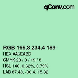 カラーコード: RGB 166.3 234.4 189 | qconv.com