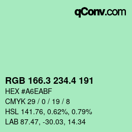 カラーコード: RGB 166.3 234.4 191 | qconv.com