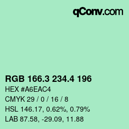 カラーコード: RGB 166.3 234.4 196 | qconv.com