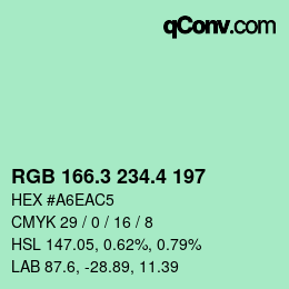 カラーコード: RGB 166.3 234.4 197 | qconv.com
