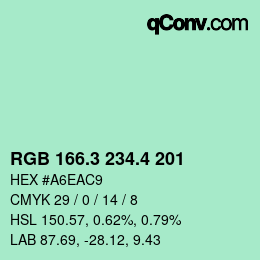 カラーコード: RGB 166.3 234.4 201 | qconv.com