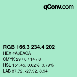 カラーコード: RGB 166.3 234.4 202 | qconv.com
