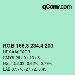 カラーコード: RGB 166.3 234.4 203 | qconv.com