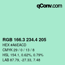 カラーコード: RGB 166.3 234.4 205 | qconv.com