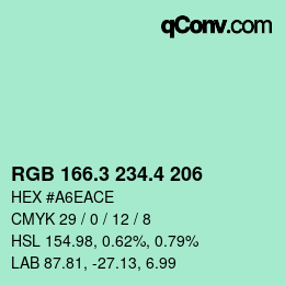 カラーコード: RGB 166.3 234.4 206 | qconv.com