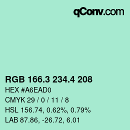 カラーコード: RGB 166.3 234.4 208 | qconv.com