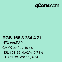 カラーコード: RGB 166.3 234.4 211 | qconv.com
