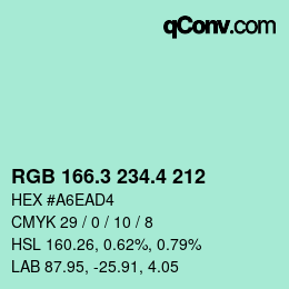 颜色代码: RGB 166.3 234.4 212 | qconv.com