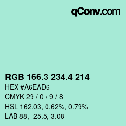カラーコード: RGB 166.3 234.4 214 | qconv.com