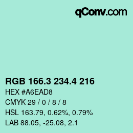 カラーコード: RGB 166.3 234.4 216 | qconv.com