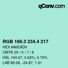 カラーコード: RGB 166.3 234.4 217 | qconv.com