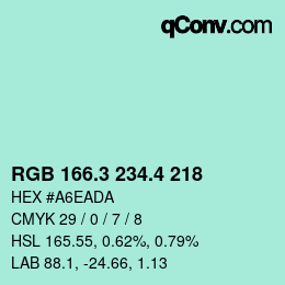 カラーコード: RGB 166.3 234.4 218 | qconv.com