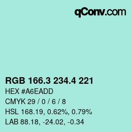 カラーコード: RGB 166.3 234.4 221 | qconv.com