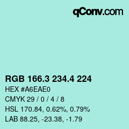 カラーコード: RGB 166.3 234.4 224 | qconv.com