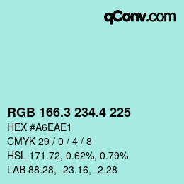 カラーコード: RGB 166.3 234.4 225 | qconv.com