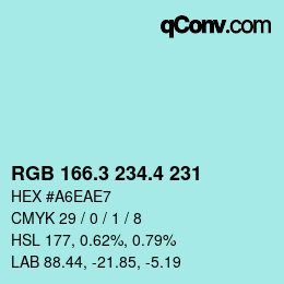 カラーコード: RGB 166.3 234.4 231 | qconv.com