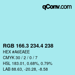 カラーコード: RGB 166.3 234.4 238 | qconv.com