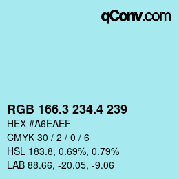 カラーコード: RGB 166.3 234.4 239 | qconv.com