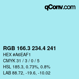 カラーコード: RGB 166.3 234.4 241 | qconv.com