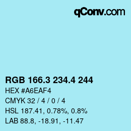 カラーコード: RGB 166.3 234.4 244 | qconv.com