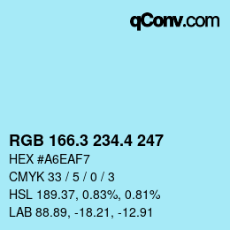 カラーコード: RGB 166.3 234.4 247 | qconv.com