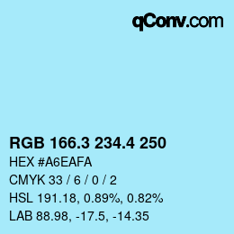カラーコード: RGB 166.3 234.4 250 | qconv.com
