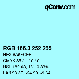 カラーコード: RGB 166.3 252 255 | qconv.com