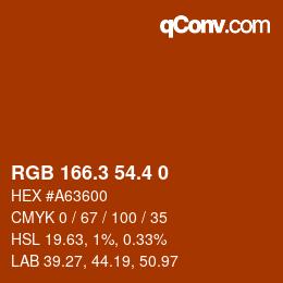カラーコード: RGB 166.3 54.4 0 | qconv.com