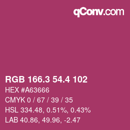 カラーコード: RGB 166.3 54.4 102 | qconv.com