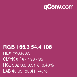カラーコード: RGB 166.3 54.4 106 | qconv.com