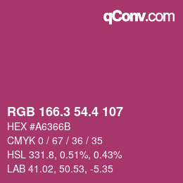 カラーコード: RGB 166.3 54.4 107 | qconv.com