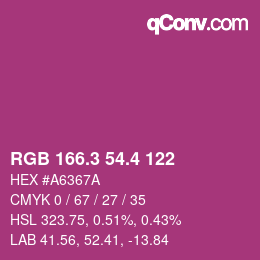 カラーコード: RGB 166.3 54.4 122 | qconv.com