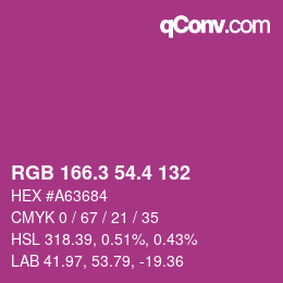 カラーコード: RGB 166.3 54.4 132 | qconv.com