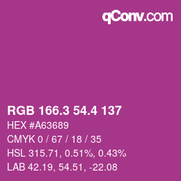 カラーコード: RGB 166.3 54.4 137 | qconv.com