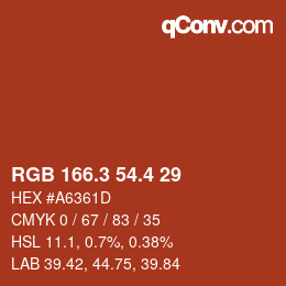 カラーコード: RGB 166.3 54.4 29 | qconv.com