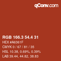 カラーコード: RGB 166.3 54.4 31 | qconv.com